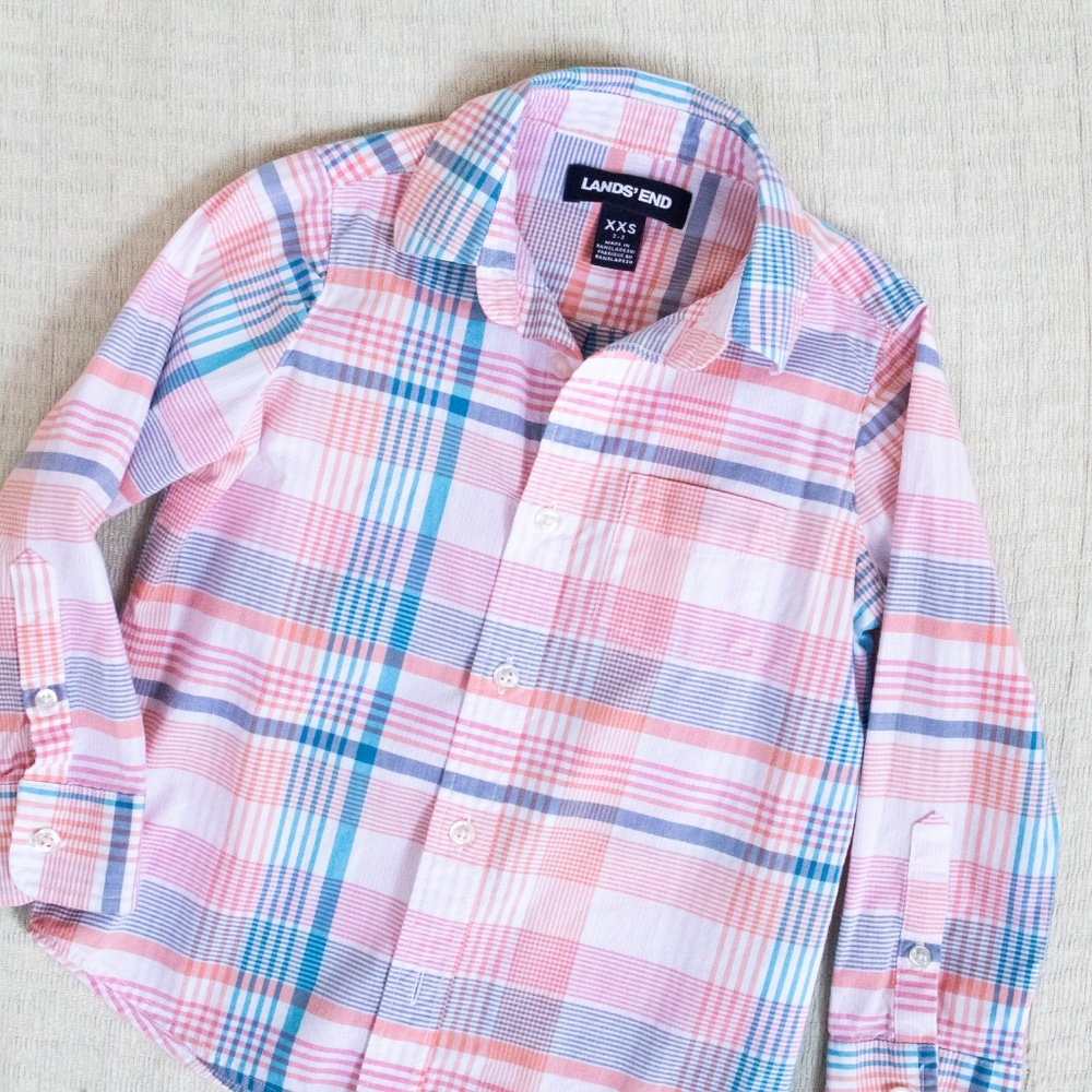 Lands' End Boys Button Collard Shirt